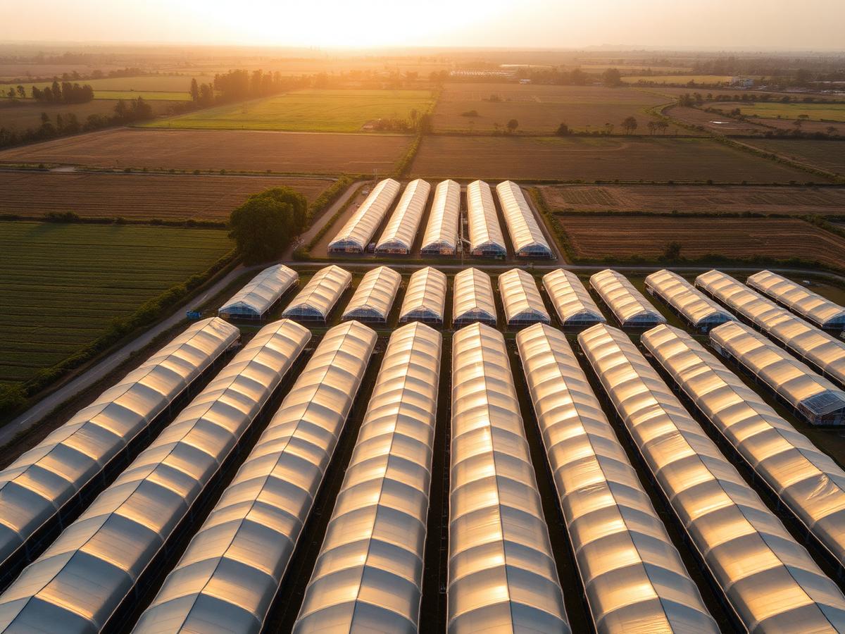Aerial view of greenhouse complex