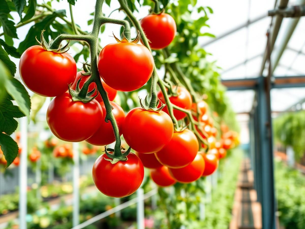 Ripe tomatoes in greenhouse